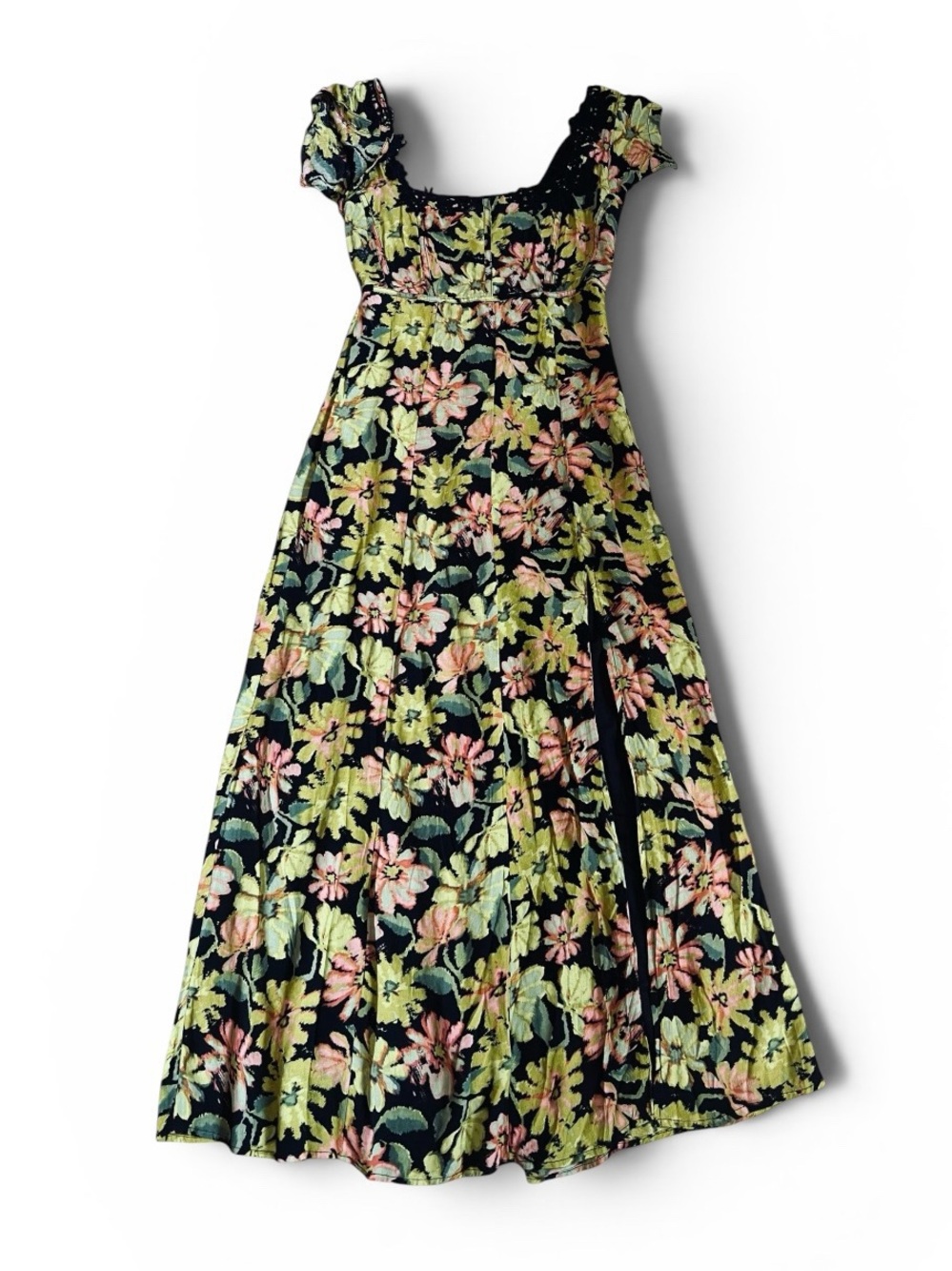 Free People Women’s Sz XS Pippa Maxi Floral Dress Crochet Lace Square Neck